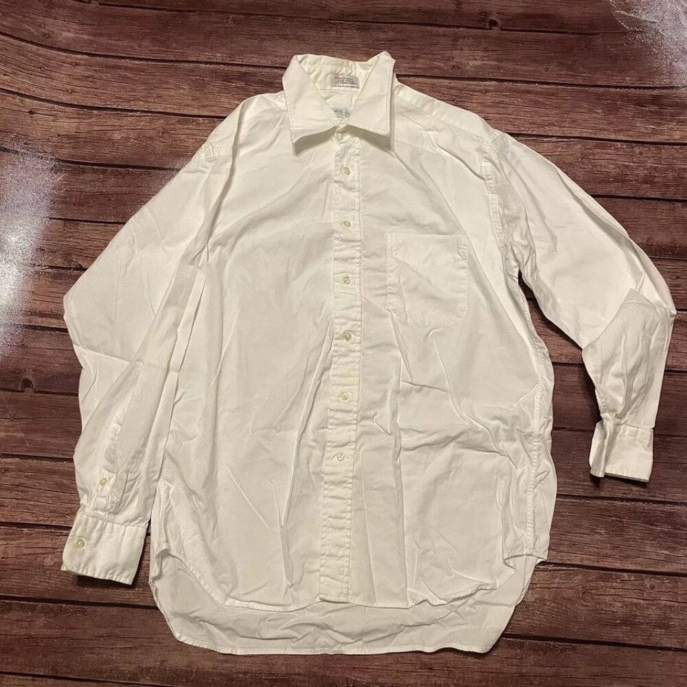Vintage Men’s Mills Touché White Dress Shirt 16 34 Button Down Collared Oxford